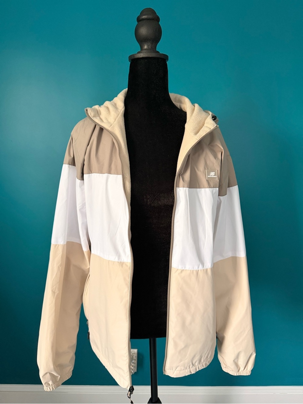 New Balance Beige White Tan Colorblock Hooded Windbreaker